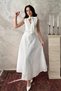 Women's Ecru Sleeveless Scarf Collar Embroidered Belted Halter Neck Midi Flared Dress