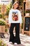 Winter, Spring, and Autumn Girls' Black Spanish Flared Bottoms and White Sweat Top