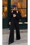 Velora Women's Black 3-Piece Bolero High Neck Off Shoulder Blouse Elastic Waist Knitwear Trousers Set - 5