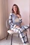 Blue Tree Patterned Women's Plush Pajama Set - 3