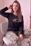 Black Cozy Patterned Exclusive Velvet Women's Pajama Set