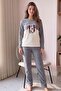 Gray Polar Bears Patterned Women's Polar Plush Pajama Set - 6