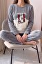 Gray Polar Bears Patterned Women's Polar Plush Pajama Set - 4