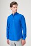 Navy Blue Buttoned Collar Long Sleeve Slim Fit Cotton Shirt 1004260235 - 3