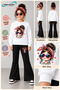Winter, Spring, and Autumn Girls' Black Spanish Flared Bottoms and White Sweat Top - 2