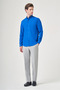 Navy Blue Buttoned Collar Long Sleeve Slim Fit Cotton Shirt 1004260235 - 2