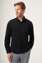 Black Soft Collar Knitted Slim Fit Stretchy Shirt 1004265170
