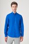 Navy Blue Buttoned Collar Long Sleeve Slim Fit Cotton Shirt 1004260235