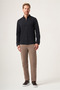 Navy Blue Buttoned Collar Textured Knitted Slim Fit Stretchy Shirt 1004265173 - 2
