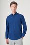 Navy Blue Buttoned Collar Long Sleeve Slim Fit Cotton Shirt 1004260235 - 3
