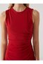 Nevavm Farkıyla Xside Red Interlock Plain Super Skinny & Extra Narrow Oval Neck Midi Dress - 3