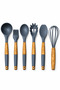 Bambi̇na 6-Piece Bamboo Handle Acacia Look Silicone Kitchen Serving Set (Gray / Black / White) - 4