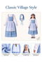 European Countryside Style Flower Shop Girl Blue Plaid Dress with Hat & Apron, Girls School Play Stage Performance Costume Set - 6