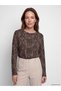 Nevavm with a Difference Lcw Grace Brown Combed Cotton Leopard Oval Collar Long Sleeve Women's Blouse