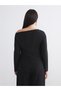Nevavm with a Difference Lcw Vision Black Combed Cotton Plain Boat Neck Long Sleeve Women's Blouse - 3