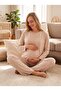 New Season Beige 100% Cotton Winter Long Sleeve Special Design Maternity Pajama Set with Hidden Breastfeeding Feature - 7