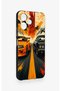 Redmi 12 Compatible Orange and Black Car Patterned Silicone Case - 3