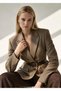 Women's Brown Plaid Patterned Belted Blazer Jacket – Classic Collar, Buttoned, Lined - 5