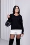 V-Neck Lace Sweater with Tie Back - 3