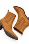 Peony Women's Leather Country Western Style Pointed Toe Thick Block Heeled Short Boots - 4