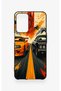 Oppo A16 Compatible Orange and Black Car Patterned Silicone Case - 2