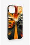 حافظة سيليكون متوافقة مع هاتف iPhone 11 Pro Max بنمط السيارة باللونين البرتقالي والأسود - 3