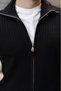 Black Knitted Patterned Double Zipper Men's Knitwear Cardigan E7537 - 5