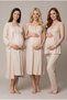 Women's Beige Lace Breastfeeding Detailed Maternity Nightgown Pajama Set with Dressing Gown - 2