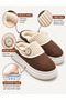 Women's Suede Button Detailed Soft Textured Ribbed Knitwear Collared Winter House Slippers Dowry Slippers Stc1376 - 6