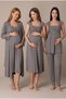 Women's Smoked Lace Breastfeeding Detailed Maternity Nightgown Pajama Set with Dressing Gown