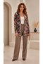 Women's Burgundy Brown Patterned Soft Shiny Fabric Long Basic Cardigan - 6