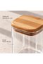 Glass Storage Jar with Bamboo Lid, 1020 ml, Clear Square Design, Airtight Seal, 375g - 4