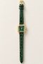 Snooc Women's Wristwatch Green Dial with Gold Color Geometric Case Roman Numeral Pattern Green Band Elegant Vintage Analog Watch - 8