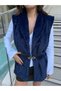 Women's Navy Blue Belted Lined Fur Vest 30094 - 5