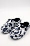 Women's Black and White Bowknot Leopard Patterned Plush House Slippers Soft Sole Warm House Slippers - 3