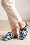Women's Black and White Bowknot Leopard Patterned Plush House Slippers Soft Sole Warm House Slippers - 2