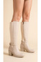 Leather Look Long Boots with Stretchable Back, Flexible Thick Heels and V Metal Detail - 2