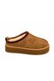 Women's Fur Lined Thick Sole Closed Front Daily Winter Slippers in Tan Suede - 3