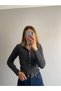 Snap Fastener Gold Detailed Crew Neck Steel Knitwear