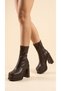 Women's Platform Sole Thick Heeled Shiny Stretch Short Boots - 2