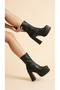 Women's Platform Sole Thick Heeled Shiny Stretch Short Boots - 3