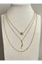 Steel triple necklace set (paper clip chain single stone necklace and zircon stone necklace) - 2