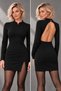 Hakim Collar and Open Back Detail - Women's Long Sleeve Slit Crepe Dress