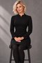 Hakim Collar and Open Back Detail - Women's Long Sleeve Slit Crepe Dress - 5