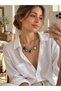 Solana Colorful Figured Charm Detailed Necklace for Women Water Green - 3