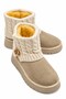 Icon Women's Beige Suede Platform Sole Boots with Fur Inside and Knitted Detail, 5 cm Heel - 2