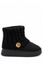 Icon Women's Black Suede Platform Sole Boots with Fur Inside and Knitted Detail, 5 cm Heel - 5