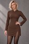 Hakim Collar and Open Back Detail - Women's Long Sleeve Slit Crepe Dress - 4