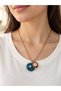 Solana Round Colorful Charm Detailed Chain Necklace for Women Dark Blue - 4