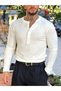 Giesto Collared Buttoned Modal Sweatshirt White - 3